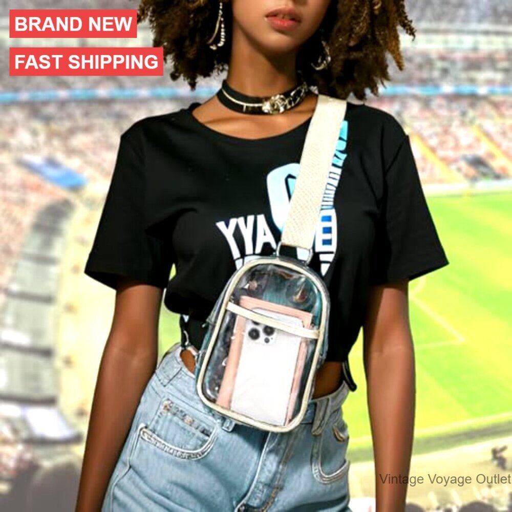 Small Clear Crossbody Bag with Zipper, Stadium Approved PVC Purse for Concerts - Picture 2 of 7